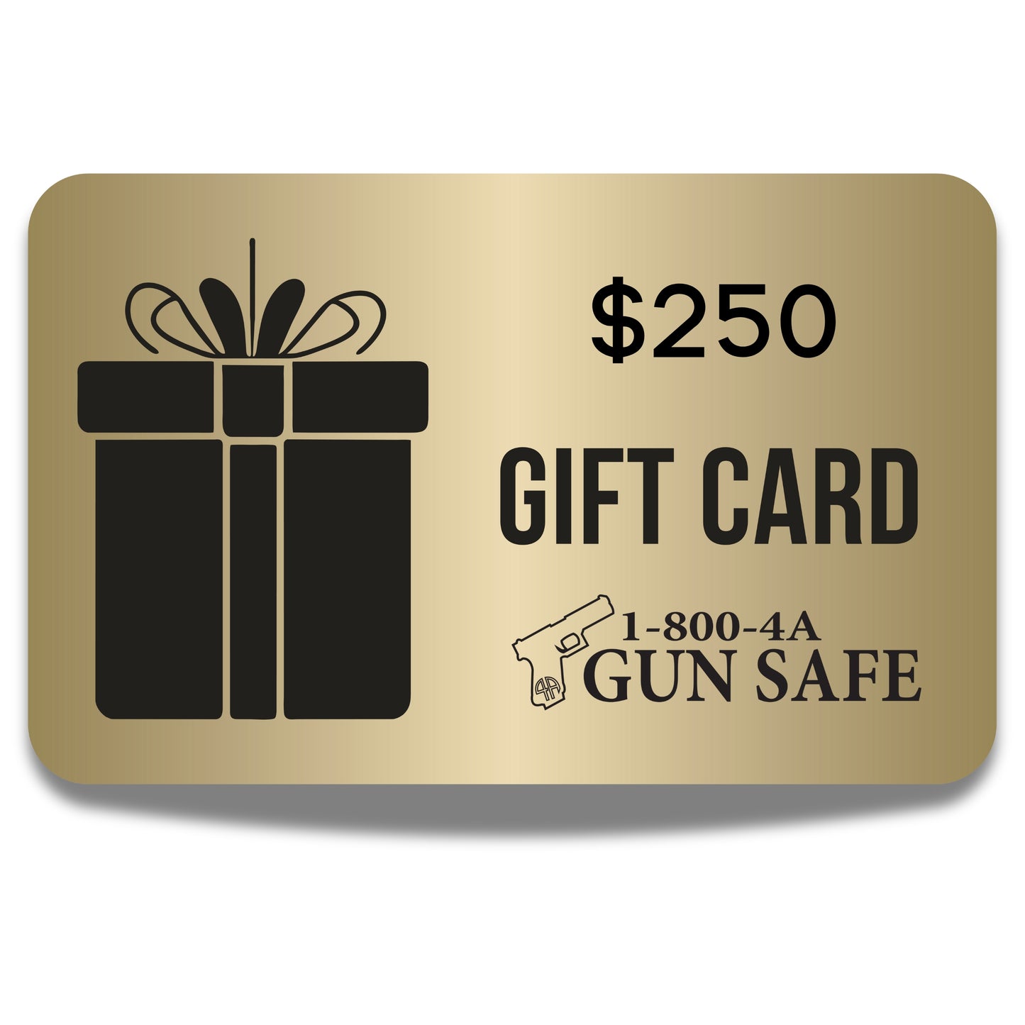 $250 Digital gift card with a gold design and brand logo on a neutral background, available in multiple denominations.