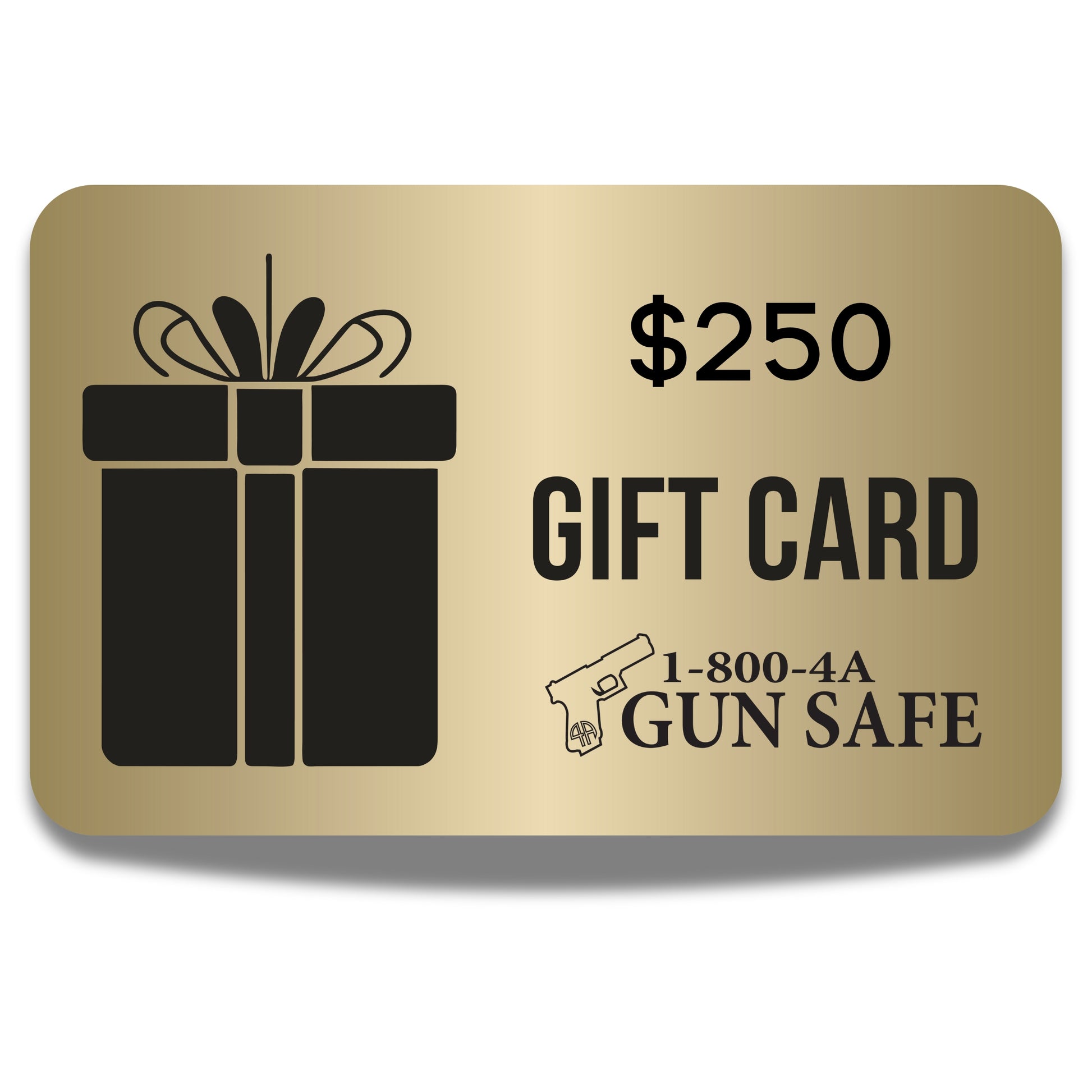 $250 Digital gift card with a gold design and brand logo on a neutral background, available in multiple denominations.