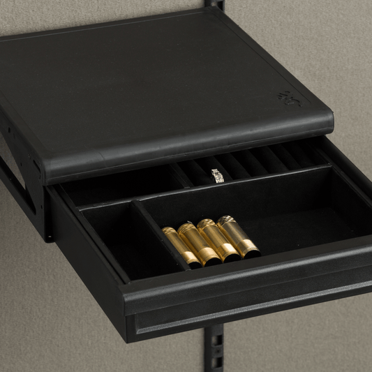 Browning AXIS safe drawer with multipurpose insert, open to show organized ammunition storage inside a gun safe.