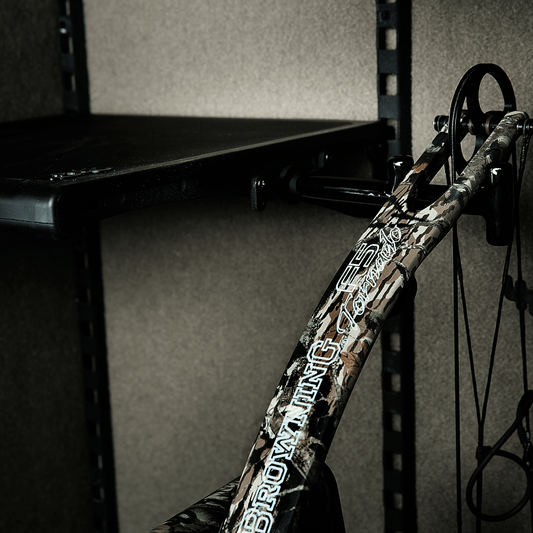 The Browning AXIS Bow Hanger lets you lock up and protect archery equipment while taking up minimal space. 