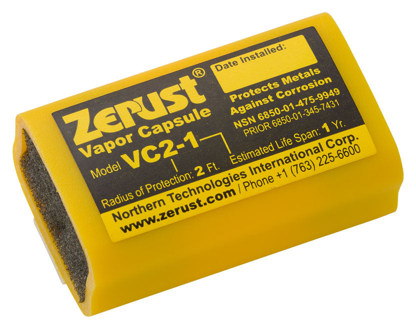 Browning Safes Zerust VCI Protection Capsule is a small capsule that emits an invisible vapor that forms a corrosion- and rust-resistant barrier on metal surfaces.