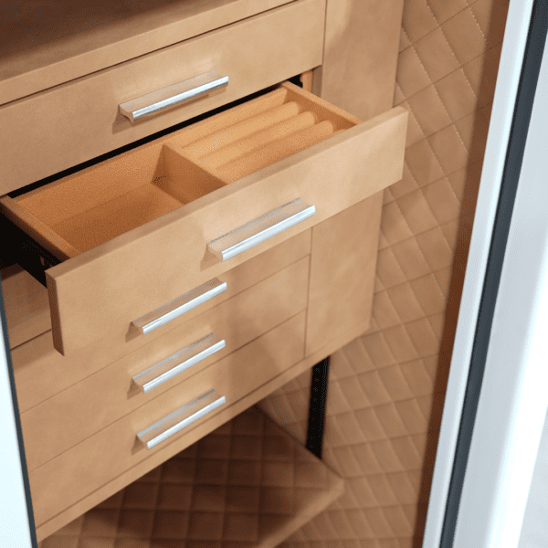 AMSEC JS4020 jewelry safe open showing drawer storage, necklace hangers and quilted interior