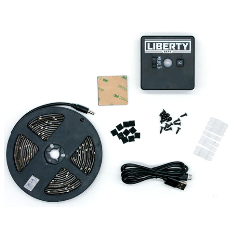 Liberty Safe's Glowflex lighting kit with all parts.