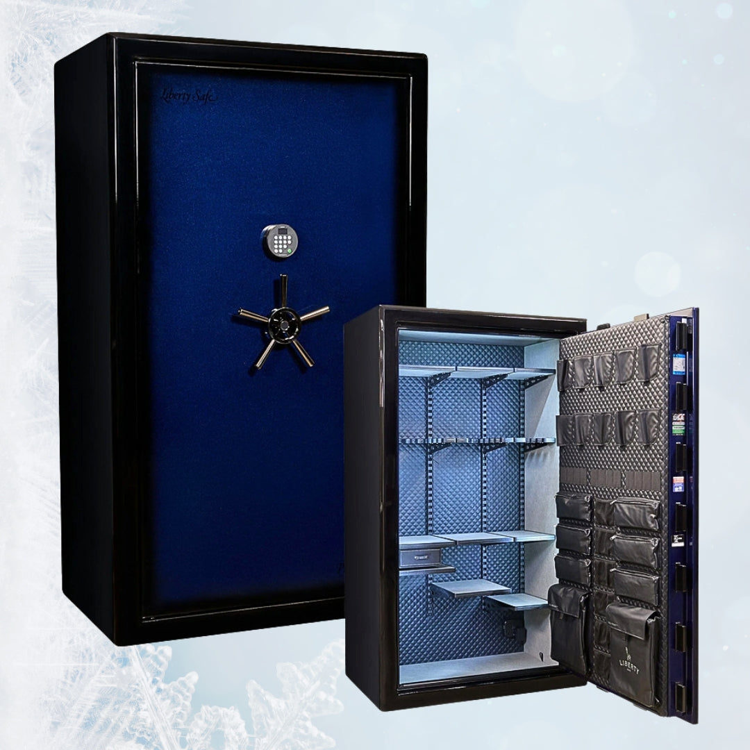 Liberty Safe's new Presidential Signature safe in Midnight Blue with black door jambs