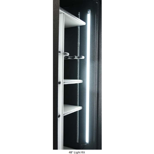 AMSEC 48-inch LED retrofit light kit installed inside a safe, providing vertical interior illumination