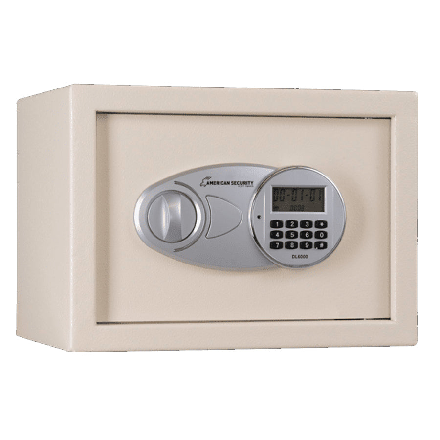 AMSEC EST1014 compact burglary safe in textured cream – exterior closed view