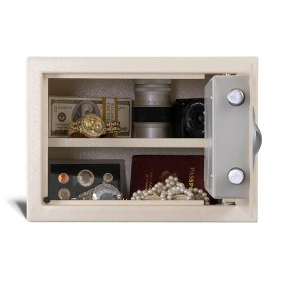 AMSEC EST1014 interior with removable shelf and stored valuables