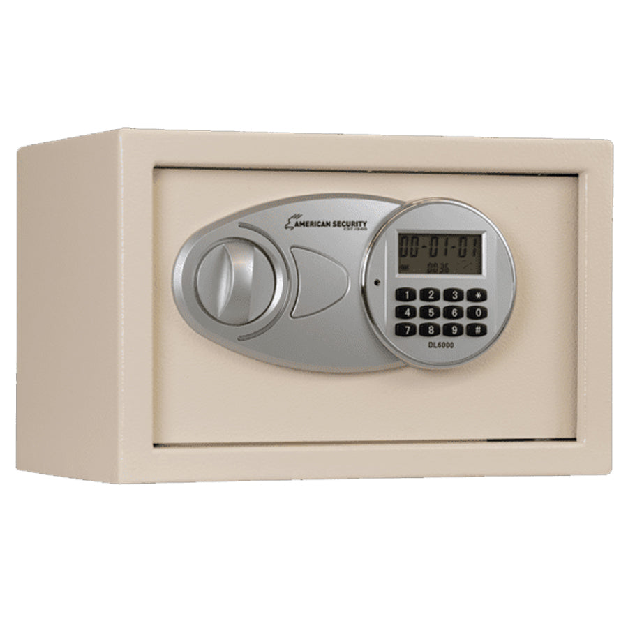 AMSEC EST813 compact burglary safe in textured cream – exterior closed view
