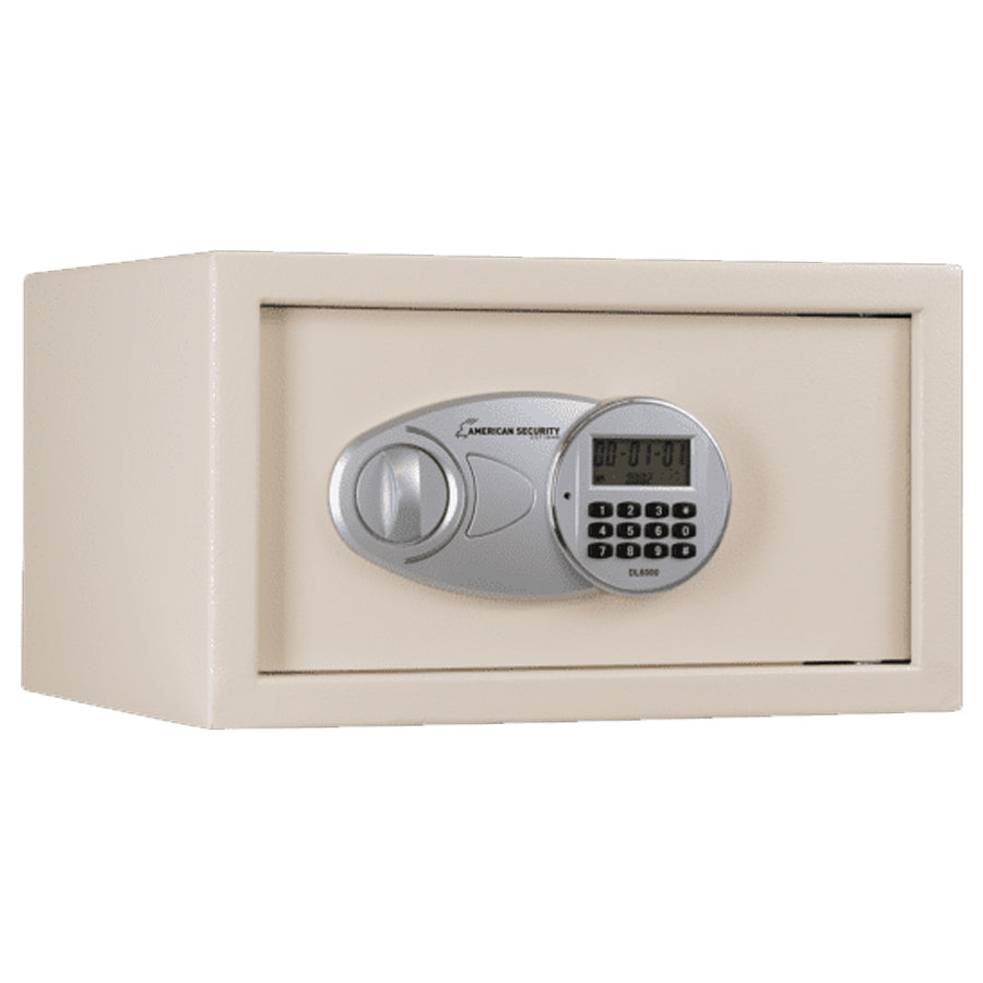 AMSEC EST916 compact burglary safe in textured cream – exterior closed view