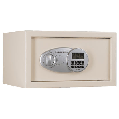 AMSEC EST916 compact burglary safe in textured cream – exterior closed view