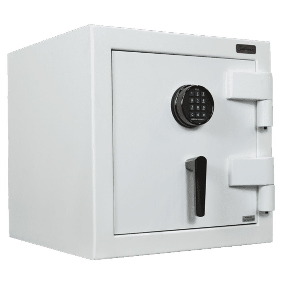 AMSEC JS2020 jewelry safe in semi-gloss white with 0.25-inch solid steel plate door and electronic lock