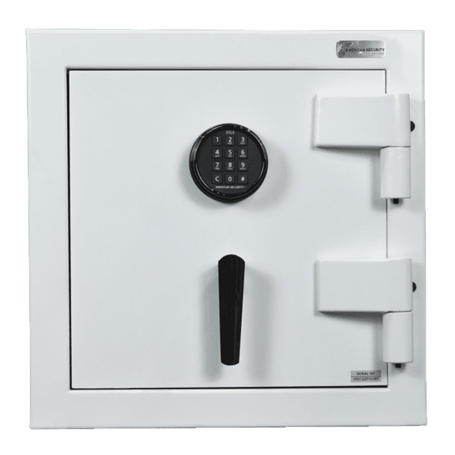 Front view of AMSEC JS2020 semi-gloss white jewelry safe with UL-listed ESL5 electronic lock