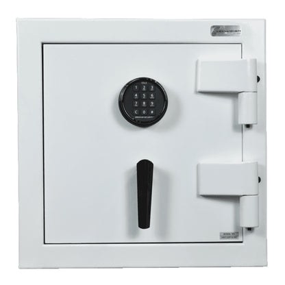 Front view of AMSEC JS2020 semi-gloss white jewelry safe with UL-listed ESL5 electronic lock