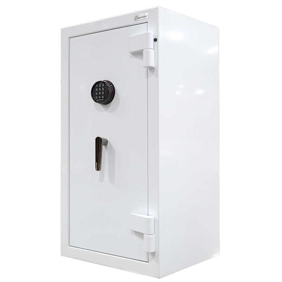 AMSEC JS5930E5 tall white fire-rated jewelry safe with black nickel hardware and LED interior organization