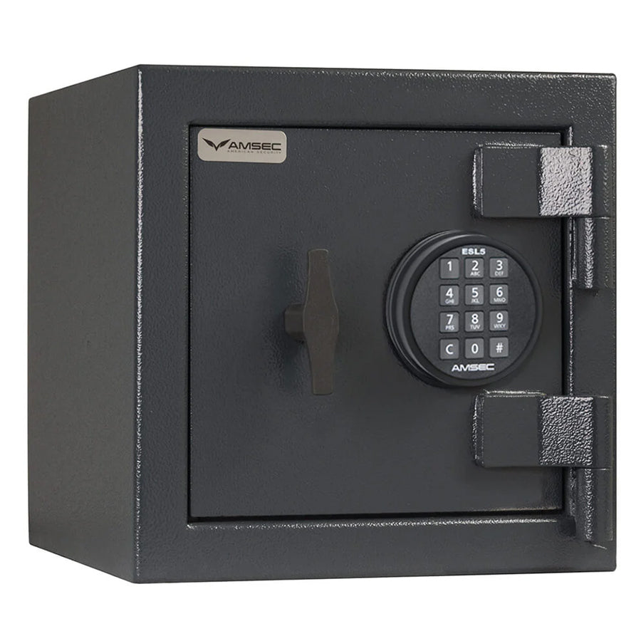 AMSEC MS1414 B-Rate compact safe in textured charcoal gray with electronic lock closed