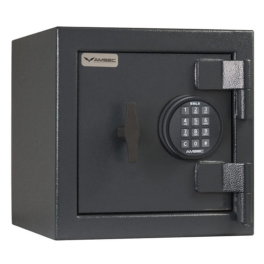 AMSEC MS1414 B-Rate compact safe in textured charcoal gray with electronic lock closed