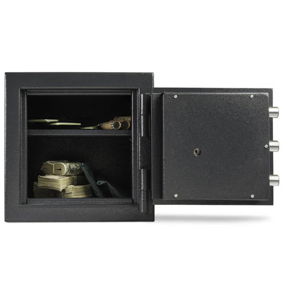 AMSEC MS1414 B-Rate safe with valuables stored inside and door open