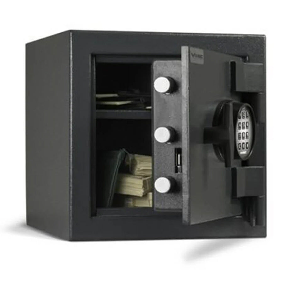 AMSEC MS1414 compact safe interior with adjustable shelf and electronic lock door open