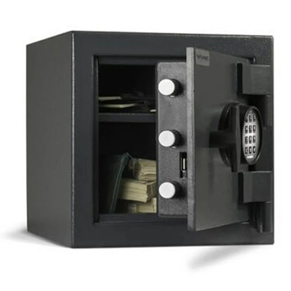 AMSEC MS1414 compact safe interior with adjustable shelf and electronic lock door open