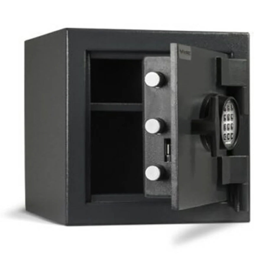 AMSEC MS1414 compact security safe open showing boltwork and interior shelf
