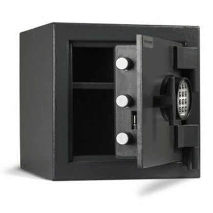 AMSEC MS1414 compact security safe open showing boltwork and interior shelf