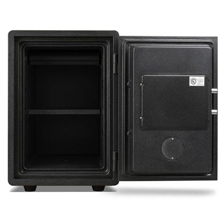 AMSEC FS149 fire safe open showing removable shelf and interior storage