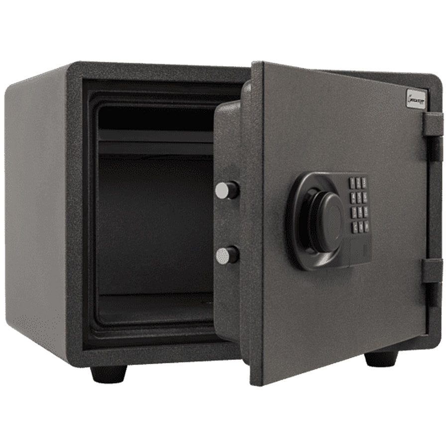 AMSEC FS914 60-minute UL fire rated safe open showing shelf and key-lock drawer