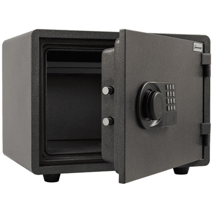 AMSEC FS914 60-minute UL fire rated safe open showing shelf and key-lock drawer