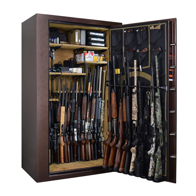 Browning Rawhide 49 Tall gun safe interior loaded with rifles and door-mounted storage