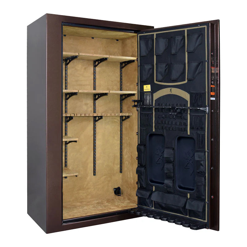 Browning Rawhide 49 Tall gun safe interior with faux leather lining and adjustable shelving