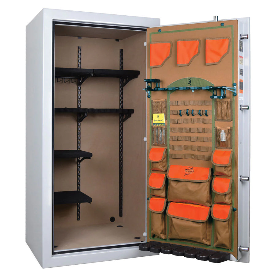 Browning Sporter 33 Upland Edition gun safe interior with upland vest door panel and Pheasants Forever branding