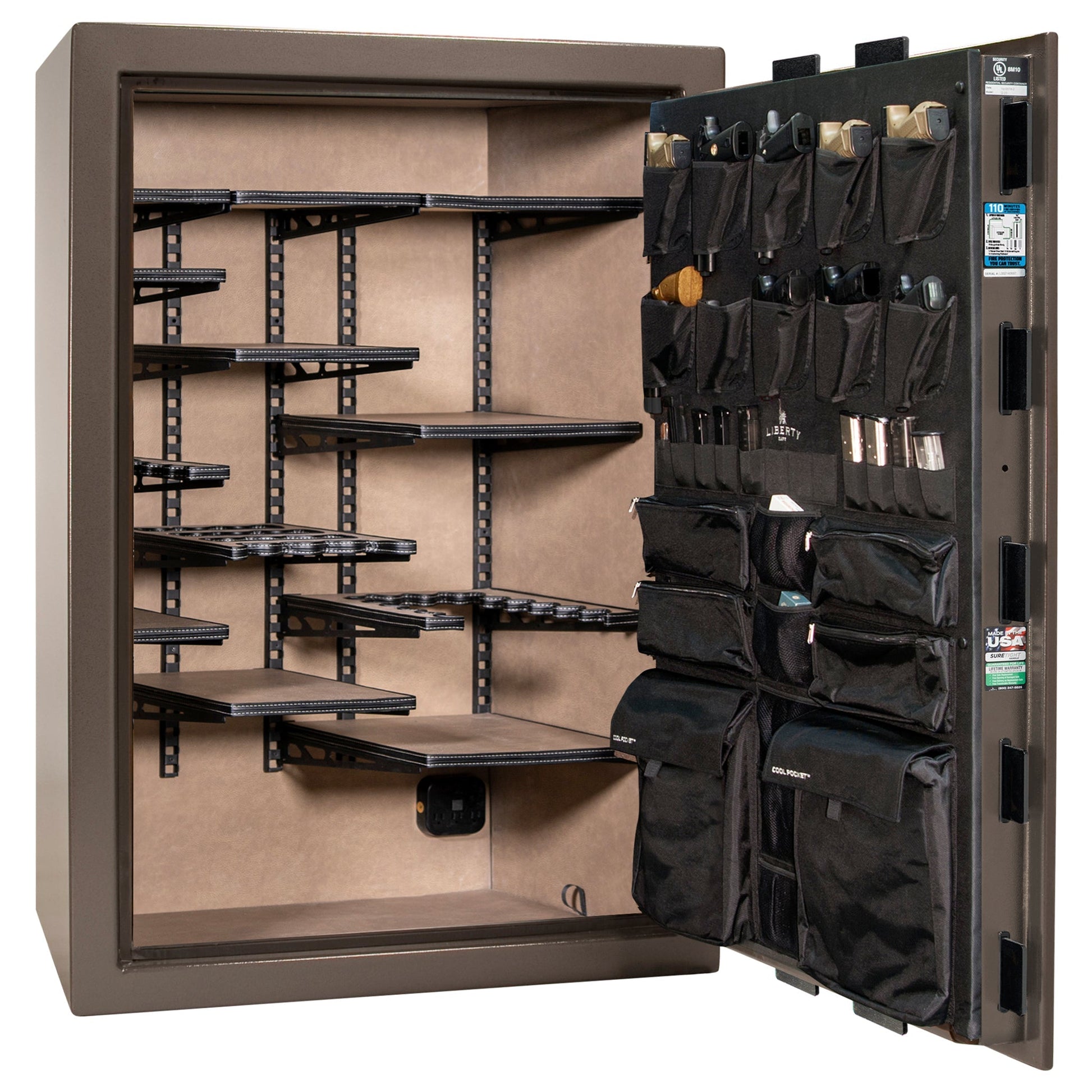 Liberty Safe Franklin 45 Widebody in Bronze Textured — interior with ProFlex shelving system.