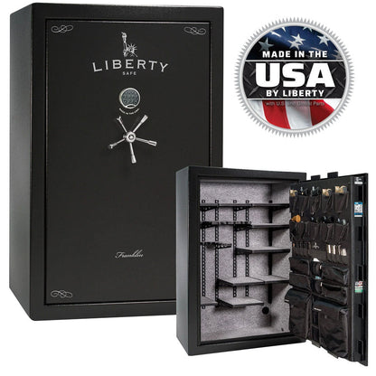 Liberty Safe Franklin 45 Widebody in Textured Black — stacked exterior and interior views.
