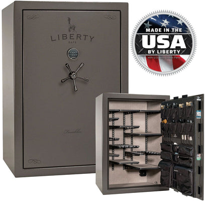 Liberty Safe Franklin 45 Widebody in Gray Gloss— stacked exterior and interior views.