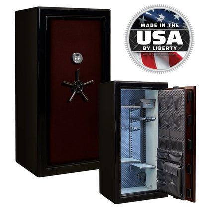 Liberty Safe Presidential Signature 25 in Burgundy Gloss with Dormakaba 702D electronic lock.