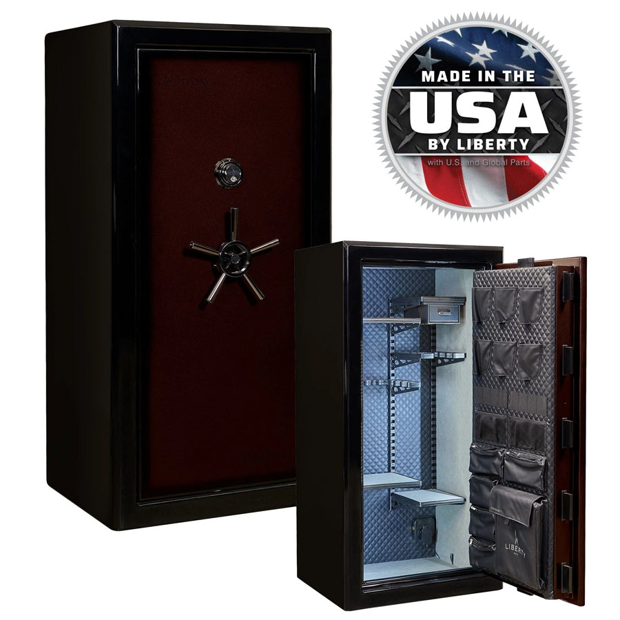 Liberty Safe Presidential Signature 25 in Burgundy Gloss with mechanical lock.