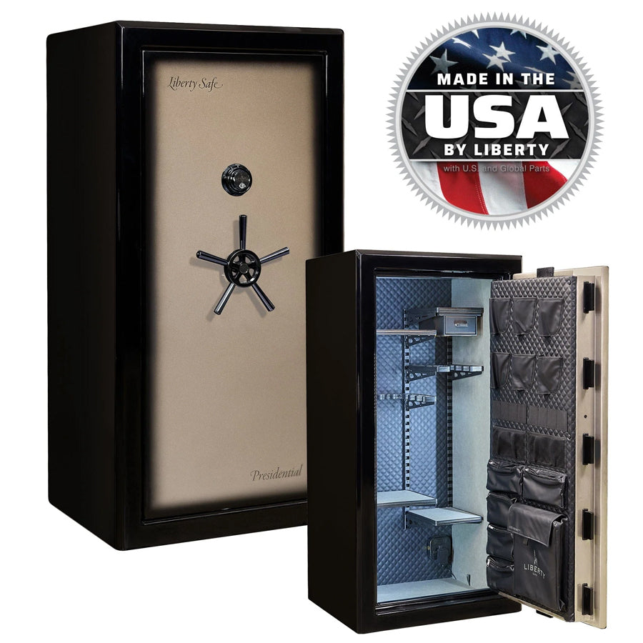 Liberty Safe Presidential Signature 25 in Champagne Gloss with mechanical lock.