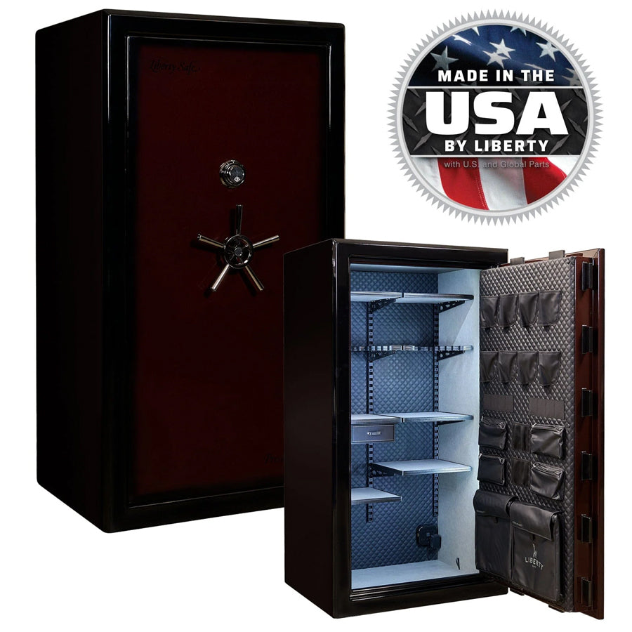 Liberty Safe Presidential Signature 40 in Burgundy Gloss with mechanical lock.