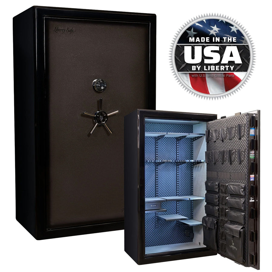 Liberty Safe Presidential Signature 50 in Gray Charcoal Gloss with mechanical lock.
