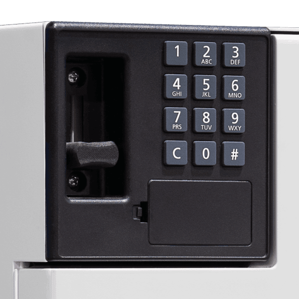 Close-up of the keypad on a AMSEC Signature Vault CS1620 safe