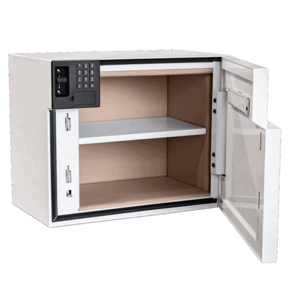 AMSEC Signature Vault CS1620 interior with padded faux-leather lining and removable shelf